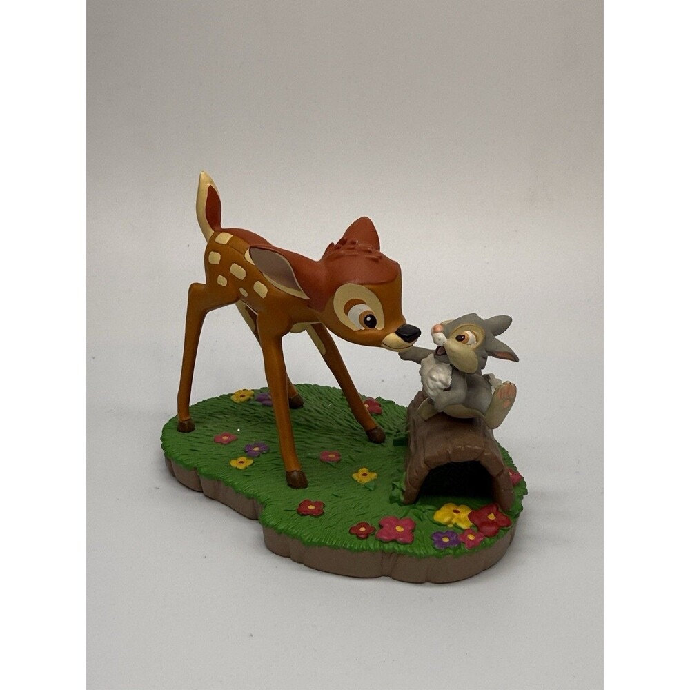 Disney Bambi & Thumper Figurine Deer Rabbit Log Flowers Woodland Scene Rare Pose